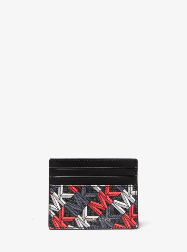 Panske Penazenky Michael Kors Hudson Graphic Logo Card Case Červené Čierne - Doplnky Michael Kors Lacne | MERFO-9645